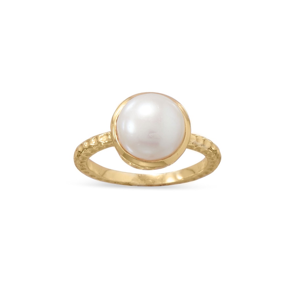 New! Cultured Pearl Hammered Finish Ring